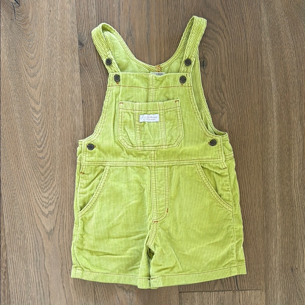 Fin & Vince Chartreuse Corduroy Shorts Overalls